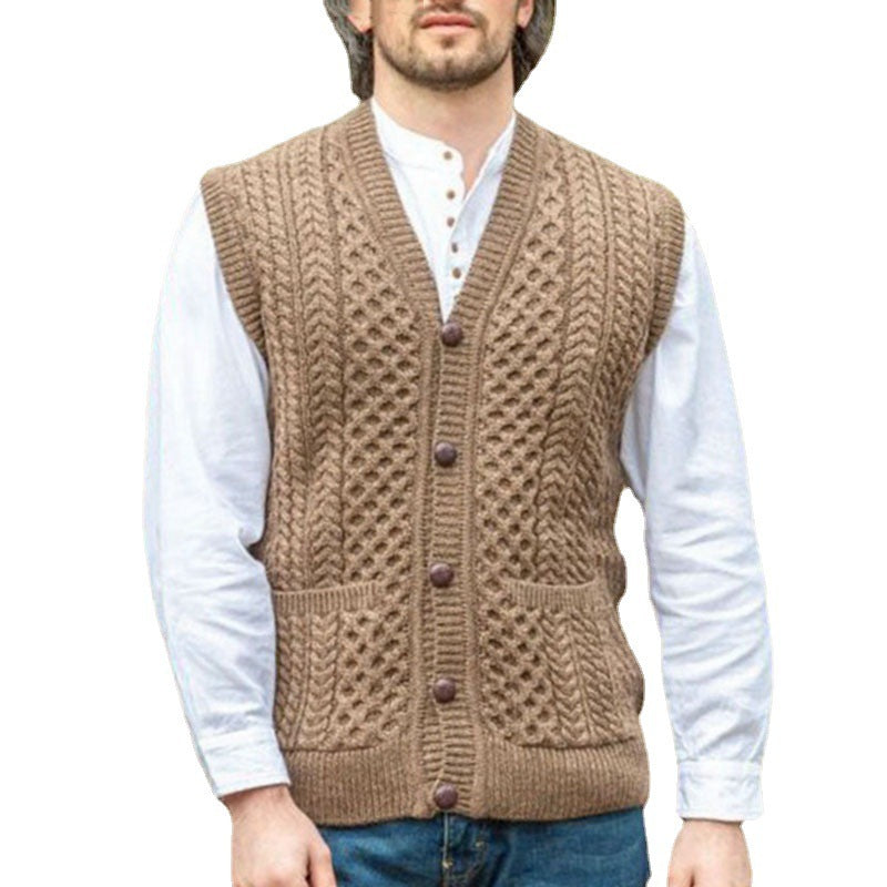 Slim-fit Solid Color Twisted Sweater Vest Man