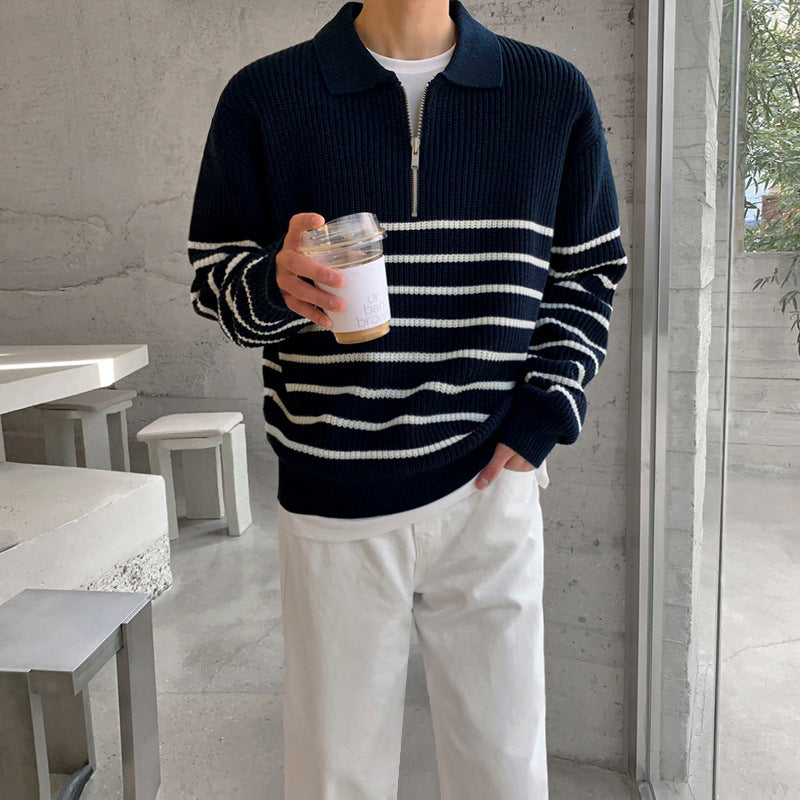 Fashion Lapel Long-sleeved Sweater Man