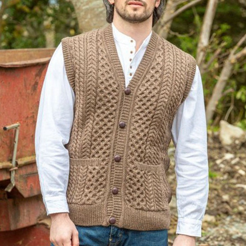 Slim-fit Solid Color Twisted Sweater Vest Man