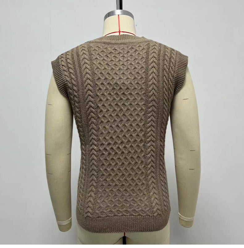 Slim-fit Solid Color Twisted Sweater Vest Man