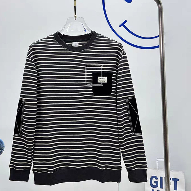 Autumn New Round Neck Pullover Stripe Sweater Man