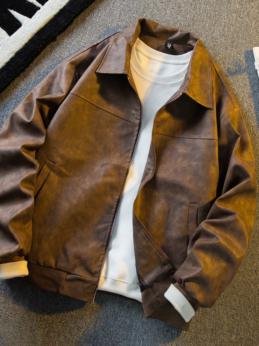 Vintage Short Leather Jacket Man